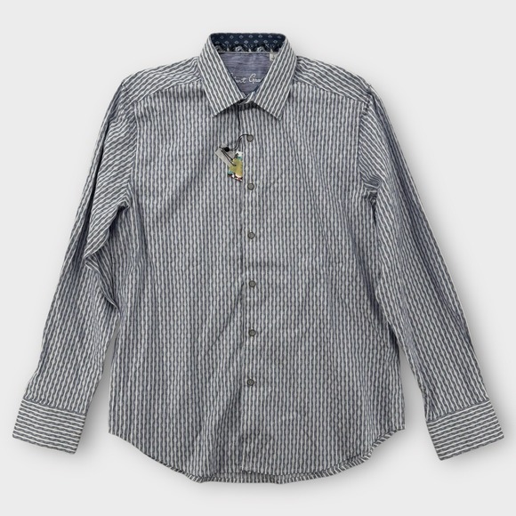 Robert Graham Shirt Mens Large Classic Fit Stretch Cylinder Blue AOP Perform NEW